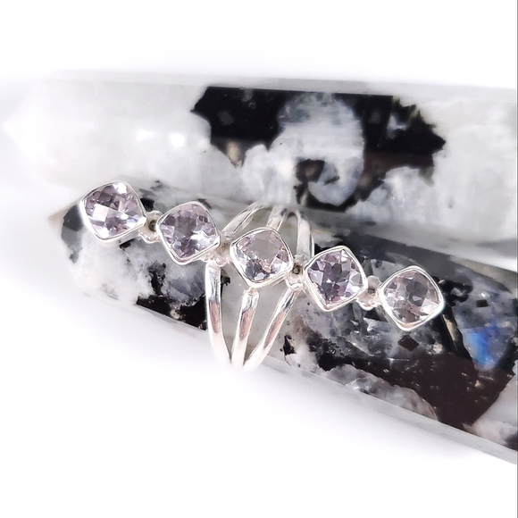 Sterling Silver 5 Stone Cushion Cut Pale Lavender Kunzite Crawler Ring Size 8 - Picture 16 of 16